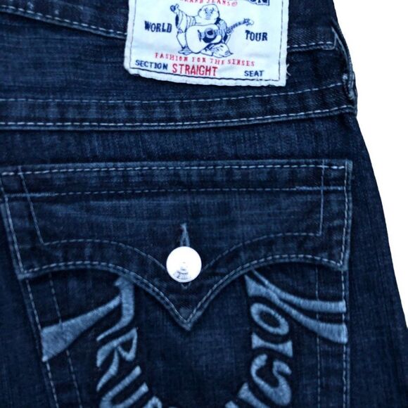 Vintage True Religion Jeans Size 32 STRAIGHT Embroidered Horseshoe Blue - Picture 7 of 12